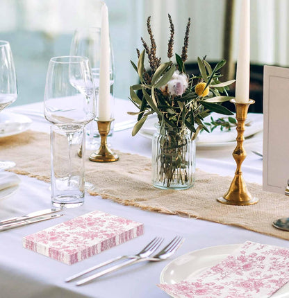 50 Pieces 3-ply Pink Floral Napkins Disposable 13 x 15.7 Inches Guest Bathroom Napkins Disposable Hand Towels for Bathroom Wedding Birthday Party Paper Dinner Napkin