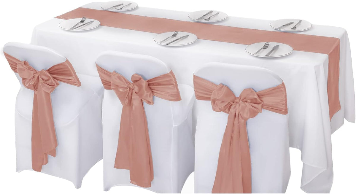 6Pack Table Runner 12 x 108 Inches Satin Silk Table Runner for Wedding, Birthday Party, Banquets, Graduations Decoration, fit Rectange and Round Table-Rose Gold