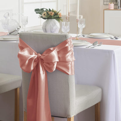 6Pack Table Runner 12 x 108 Inches Satin Silk Table Runner for Wedding, Birthday Party, Banquets, Graduations Decoration, fit Rectange and Round Table-Rose Gold