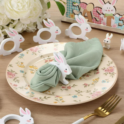 12 Pcs Pink White Easter Bunny Napkin Rings Wooden Bunnys Napkin Rings Handmade Rabbit Dinner Paper Holders for Easter Spring Party Banquet Dinning Table Decoration (Bunny Ear)