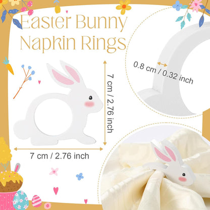 12 Pcs Pink White Easter Bunny Napkin Rings Wooden Bunnys Napkin Rings Handmade Rabbit Dinner Paper Holders for Easter Spring Party Banquet Dinning Table Decoration (Bunny Ear)