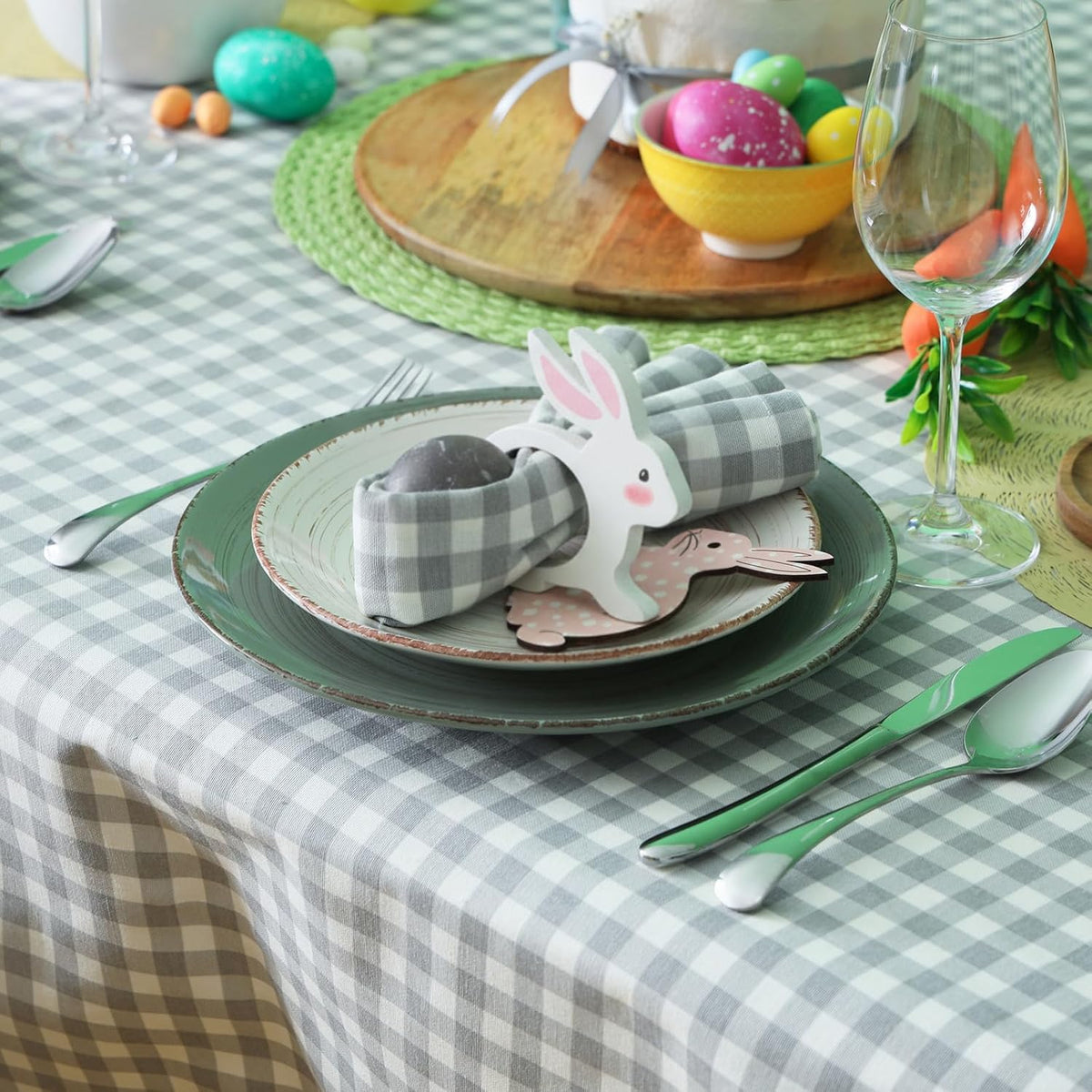 12 Pcs Pink White Easter Bunny Napkin Rings Wooden Bunnys Napkin Rings Handmade Rabbit Dinner Paper Holders for Easter Spring Party Banquet Dinning Table Decoration (Bunny Ear)