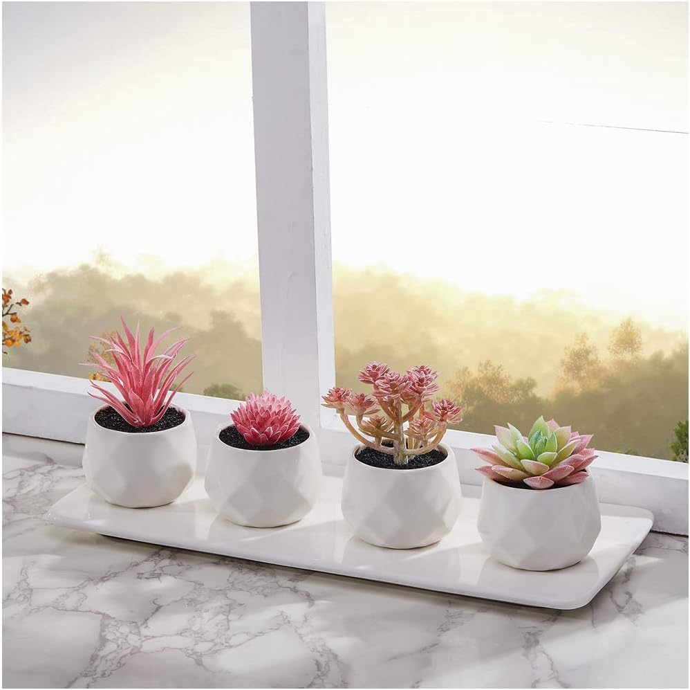Fake Succulent Plant Set Desk Plants Faux Succulents Pots Mini Pink Decor