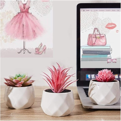 Fake Succulent Plant Set Desk Plants Faux Succulents Pots Mini Pink Decor