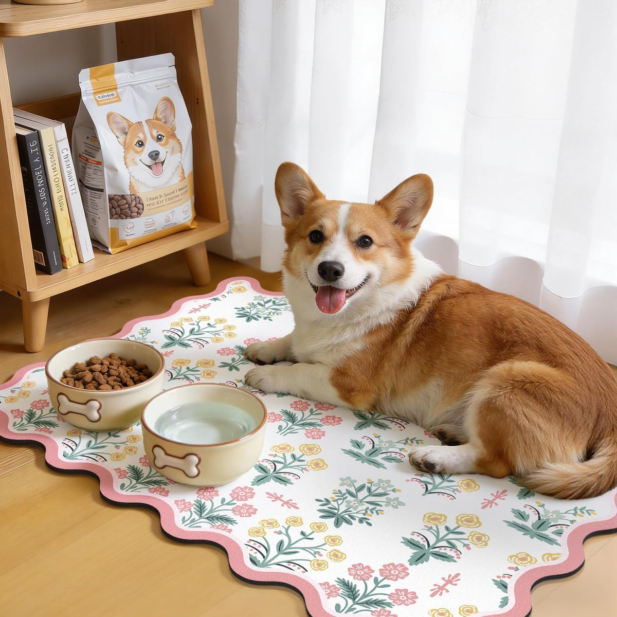 Scalloped Floral Dish Drying Mat, 18"x24" Coffee Mat Pink Pastoral