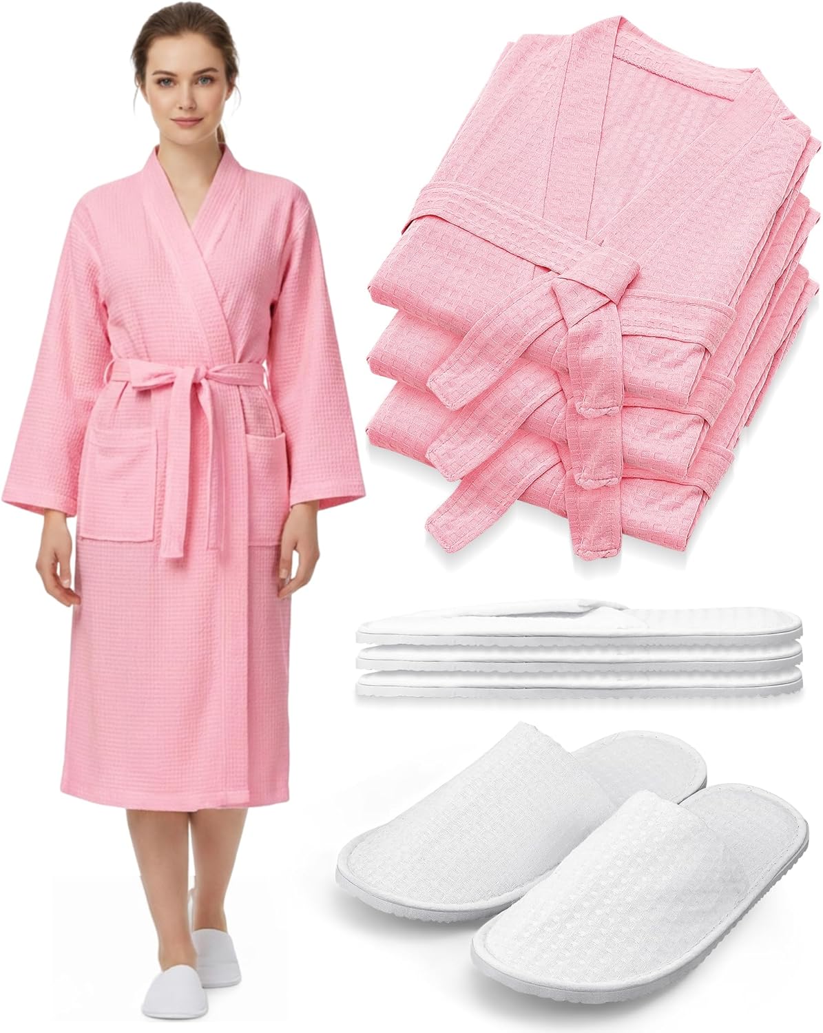 Spa Robe and Slippers Set Bulk Waffle Light