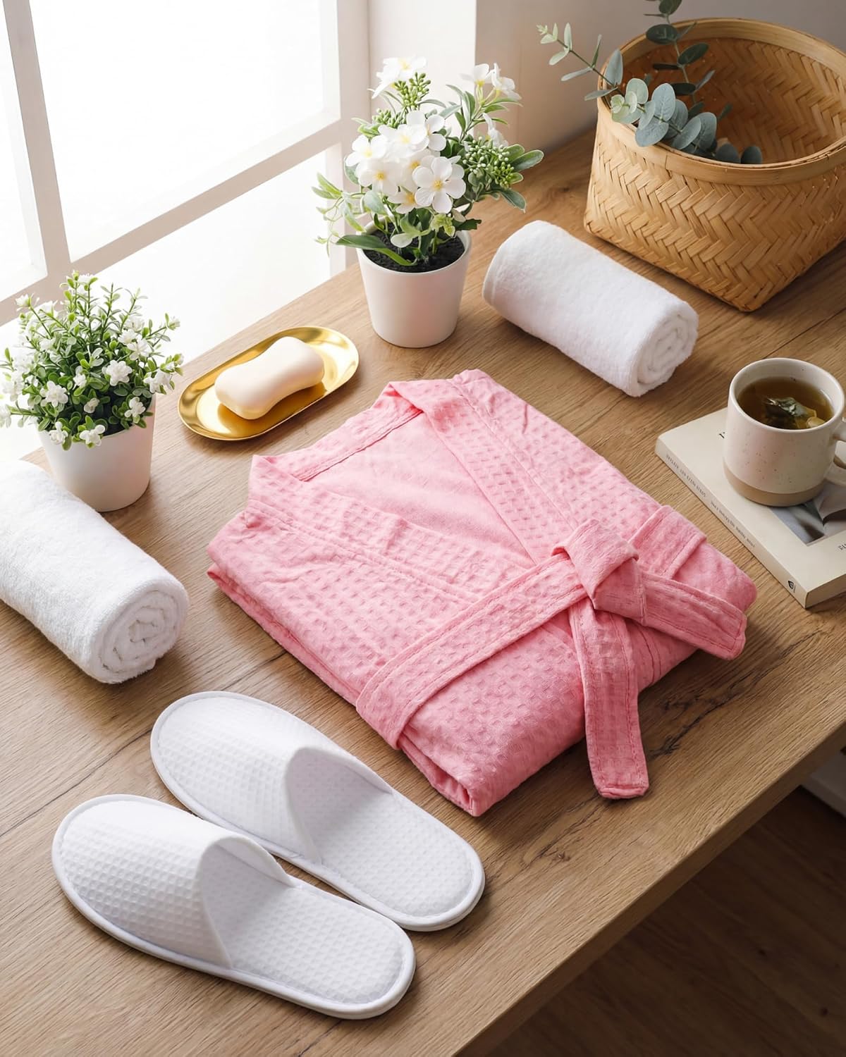 Spa Robe and Slippers Set Bulk Waffle Light