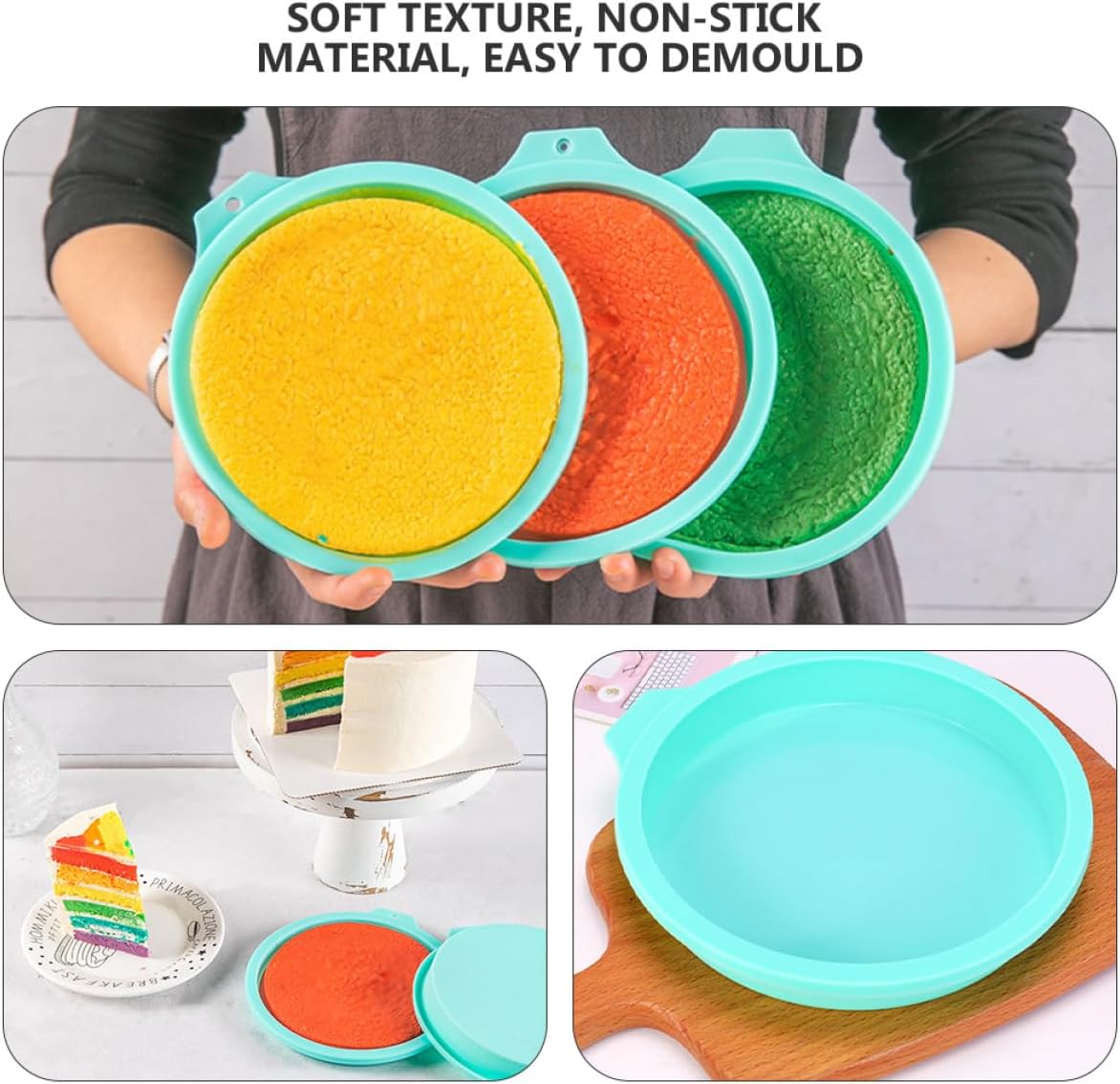 4pcs 6 Inch round Rainbow Cake Molds Silicone Bakeware