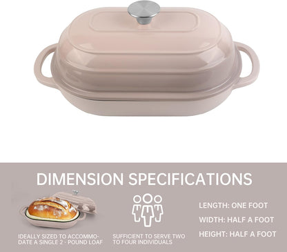 Premium Enameled Cast Iron Dutch Oven for Bread Baking | Non-Stick 2QT Oval Bread Oven with Lid | Perfect for Sourdough, Loaf, and Artisan Baking (Gradient Pink, 5 QT)