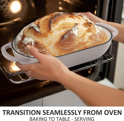 Premium Enameled Cast Iron Dutch Oven for Bread Baking | Non-Stick 2QT Oval Bread Oven with Lid | Perfect for Sourdough, Loaf, and Artisan Baking (Gradient Pink, 5 QT)