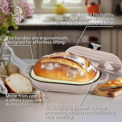 Premium Enameled Cast Iron Dutch Oven for Bread Baking | Non-Stick 2QT Oval Bread Oven with Lid | Perfect for Sourdough, Loaf, and Artisan Baking (Gradient Pink, 5 QT)
