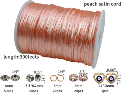 2.5mm Peach Nylon Rattail Satin Cord 300ft for Bracelet