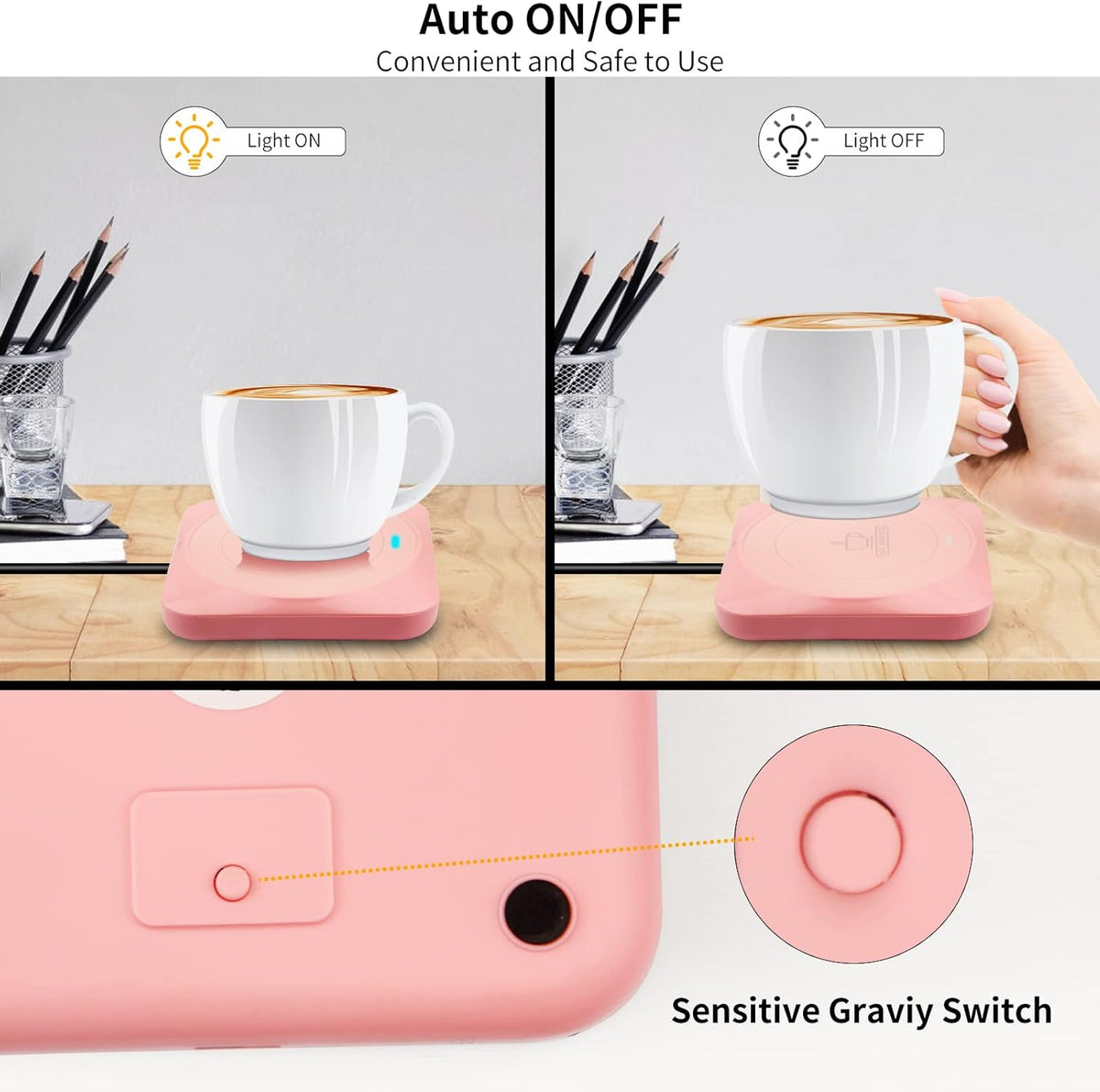 USB : Candle Wax Warmer Smart Electric Cup Warmer Charge for Phone Home Desk Office Use Beverage Heating Plate with Gravity Switch for Hot Cocoa Milk Tea Water Pink