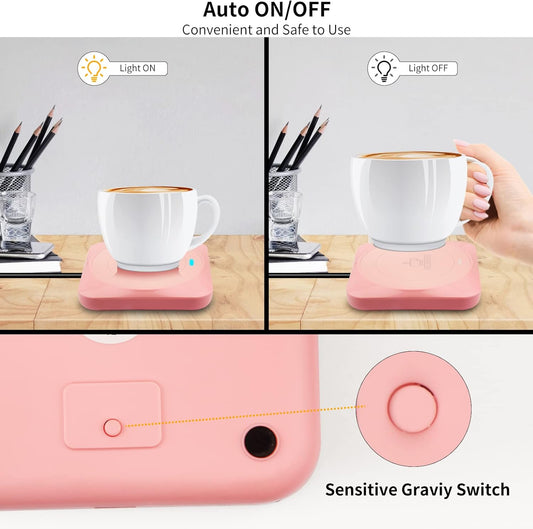 USB : Candle Wax Warmer Smart Electric Cup Warmer Charge for Phone Home Desk Office Use Beverage Heating Plate with Gravity Switch for Hot Cocoa Milk Tea Water Pink