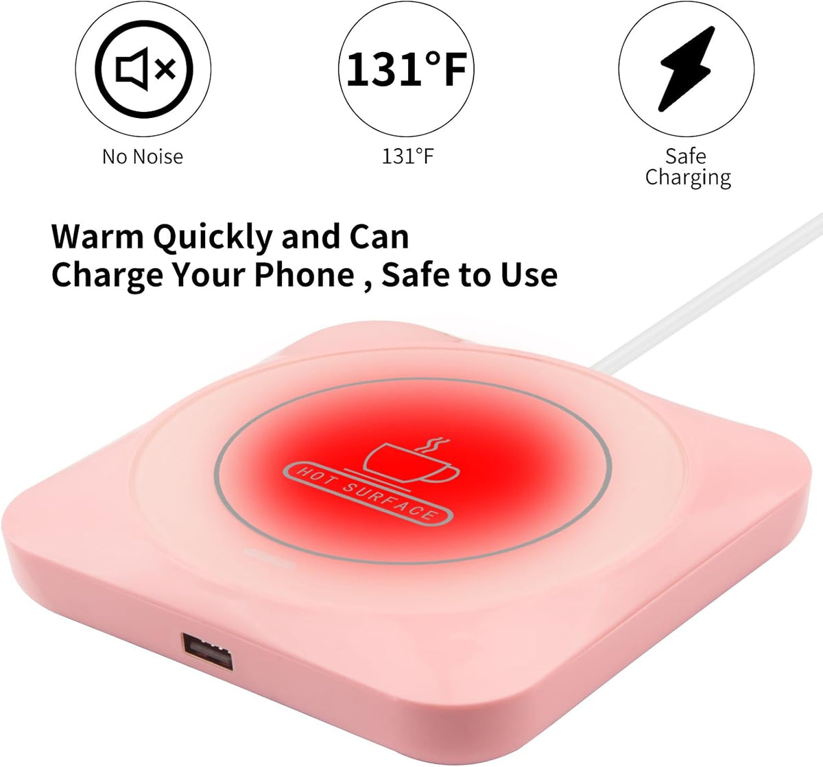 USB : Candle Wax Warmer Smart Electric Cup Warmer Charge for Phone Home Desk Office Use Beverage Heating Plate with Gravity Switch for Hot Cocoa Milk Tea Water Pink