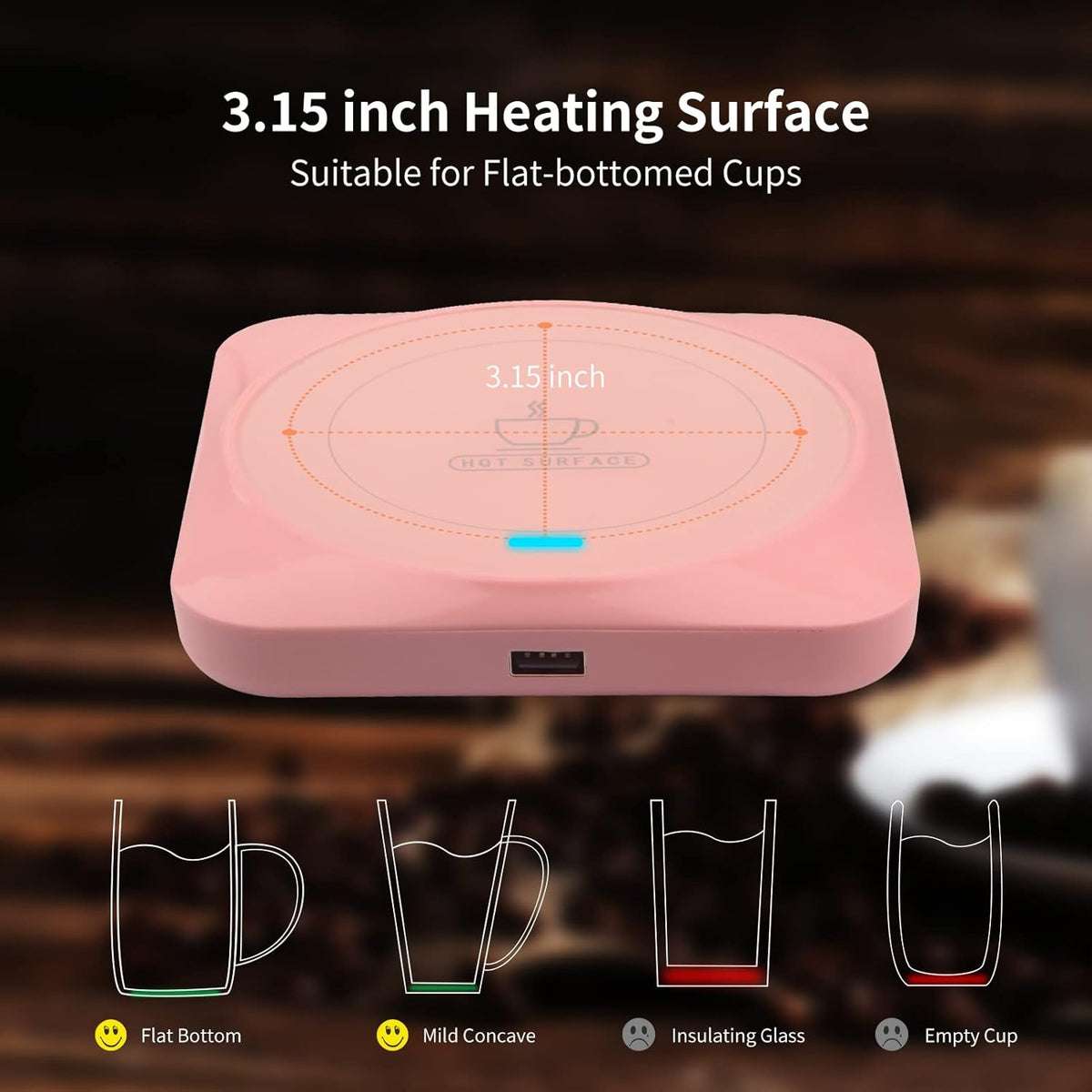 USB : Candle Wax Warmer Smart Electric Cup Warmer Charge for Phone Home Desk Office Use Beverage Heating Plate with Gravity Switch for Hot Cocoa Milk Tea Water Pink