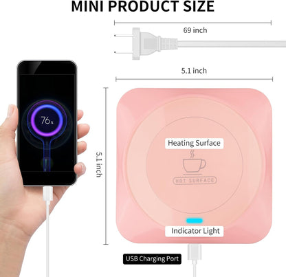 USB : Candle Wax Warmer Smart Electric Cup Warmer Charge for Phone Home Desk Office Use Beverage Heating Plate with Gravity Switch for Hot Cocoa Milk Tea Water Pink
