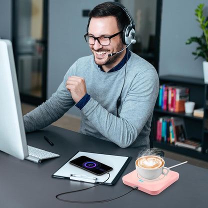 USB : Candle Wax Warmer Smart Electric Cup Warmer Charge for Phone Home Desk Office Use Beverage Heating Plate with Gravity Switch for Hot Cocoa Milk Tea Water Pink