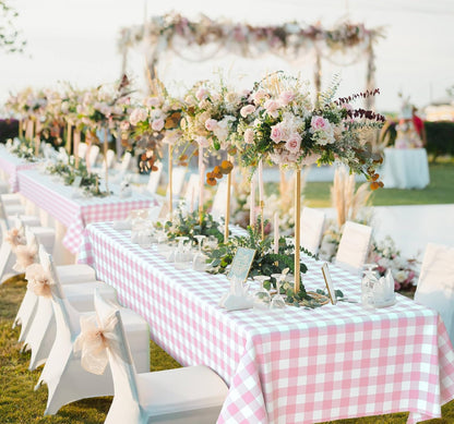 2 Pcs Pink Gingham Tablecloth, Disposable Plastic Pink Checkered Table Cloth, Pink & White Plaid Table Cover for Outdoor Picnic, Wedding, Baby & Bridal Shower, Birthday Party (54 x 108 Inch)