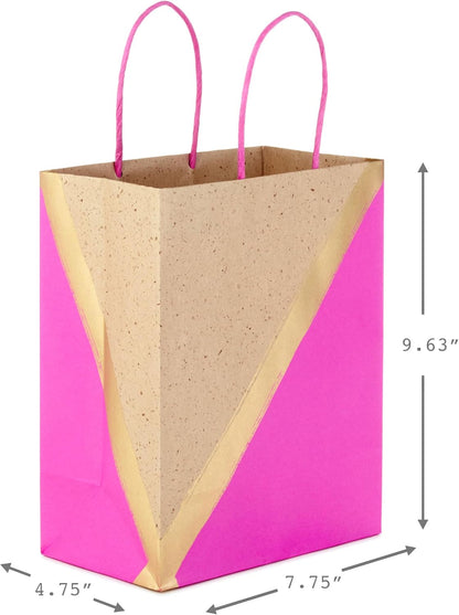 9" Medium Paper Gift Bags, 8-Pack (Pink & Kraft)