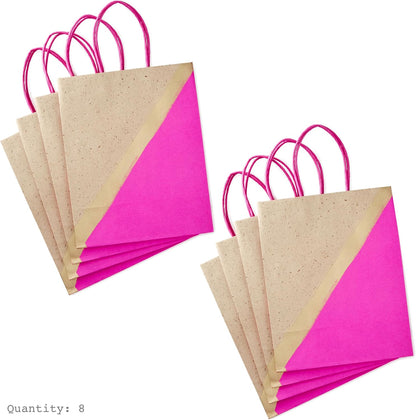 9" Medium Paper Gift Bags, 8-Pack (Pink & Kraft)
