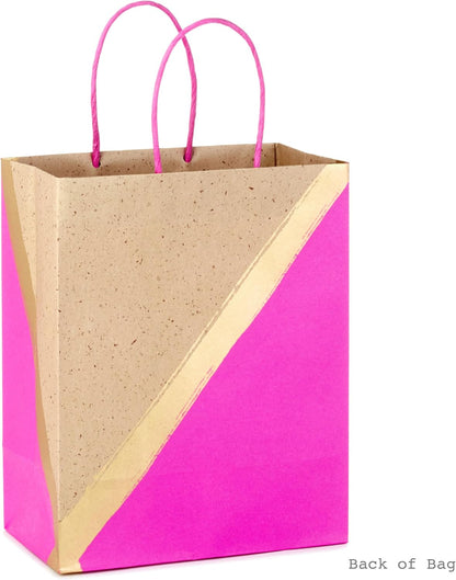 9" Medium Paper Gift Bags, 8-Pack (Pink & Kraft)