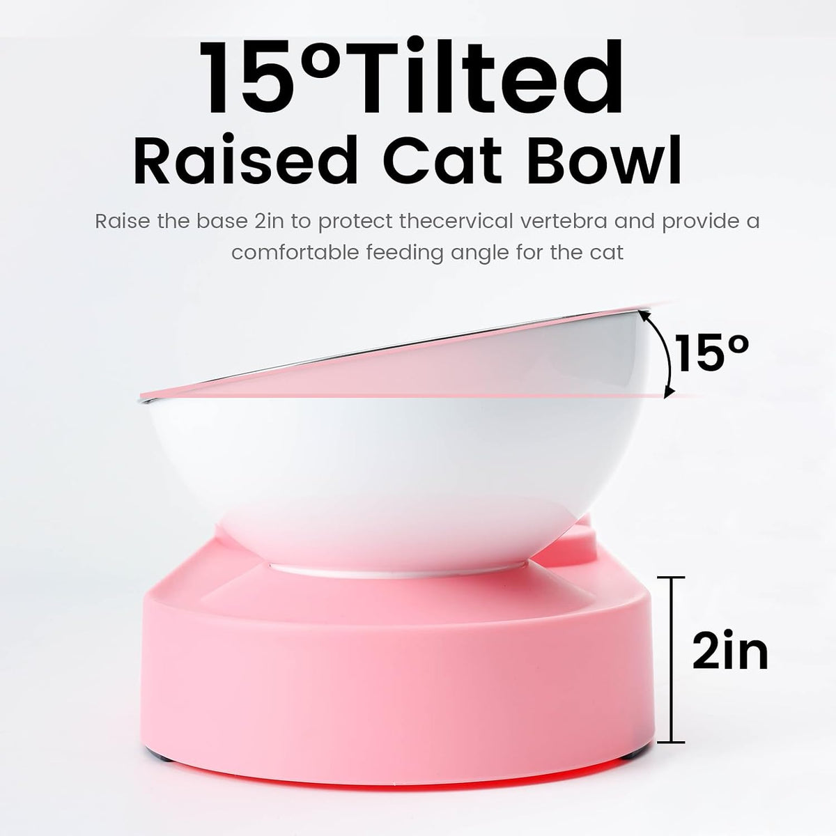 Double Elevated Dog Cat Food Water Bowls, Stainless Steel Cat Food Water Bowl with No-Spill Mat, Raised Tilted Dishes for Indoor Kitten, Puppies, Small or Medium Size Dogs Cats, Pink