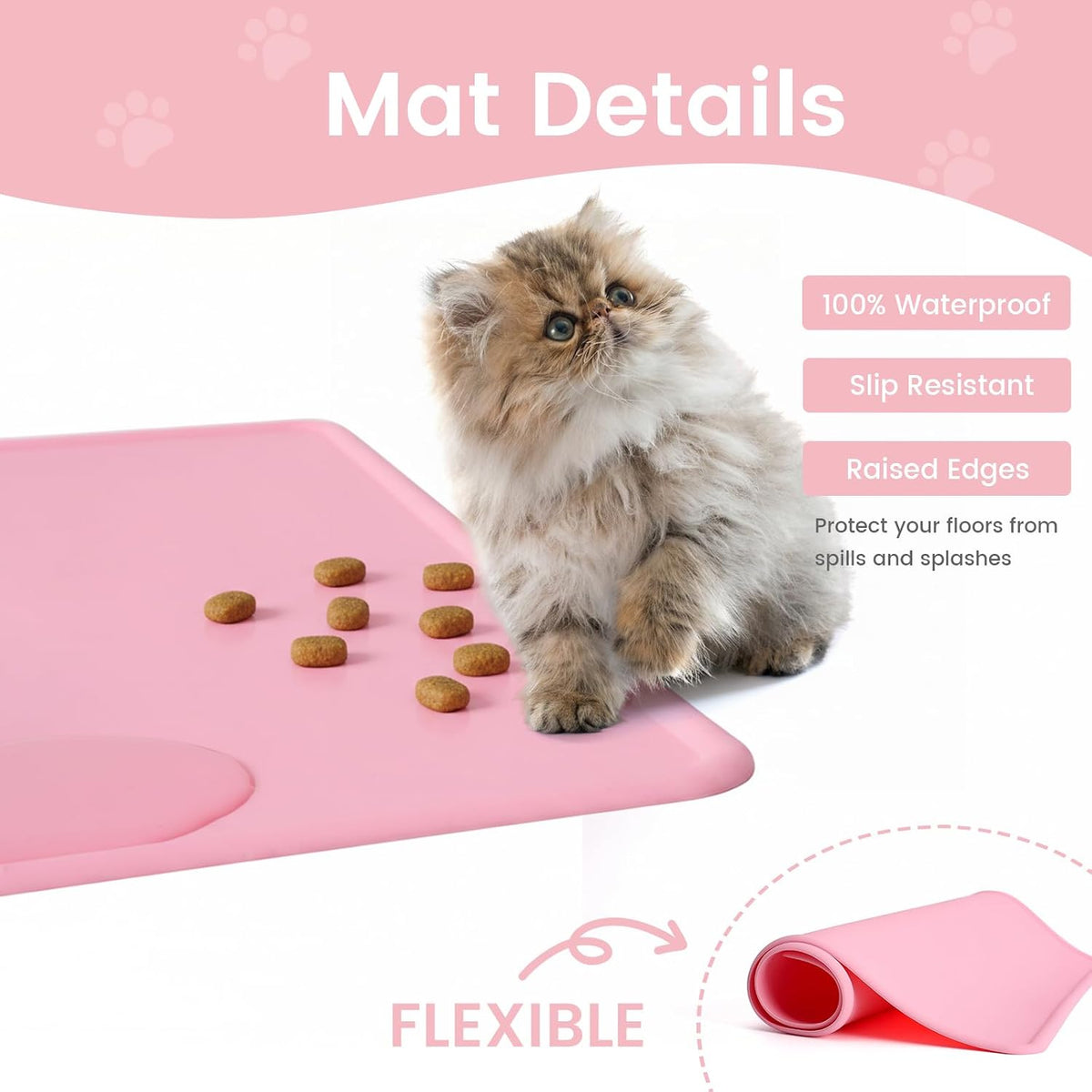 Double Elevated Dog Cat Food Water Bowls, Stainless Steel Cat Food Water Bowl with No-Spill Mat, Raised Tilted Dishes for Indoor Kitten, Puppies, Small or Medium Size Dogs Cats, Pink