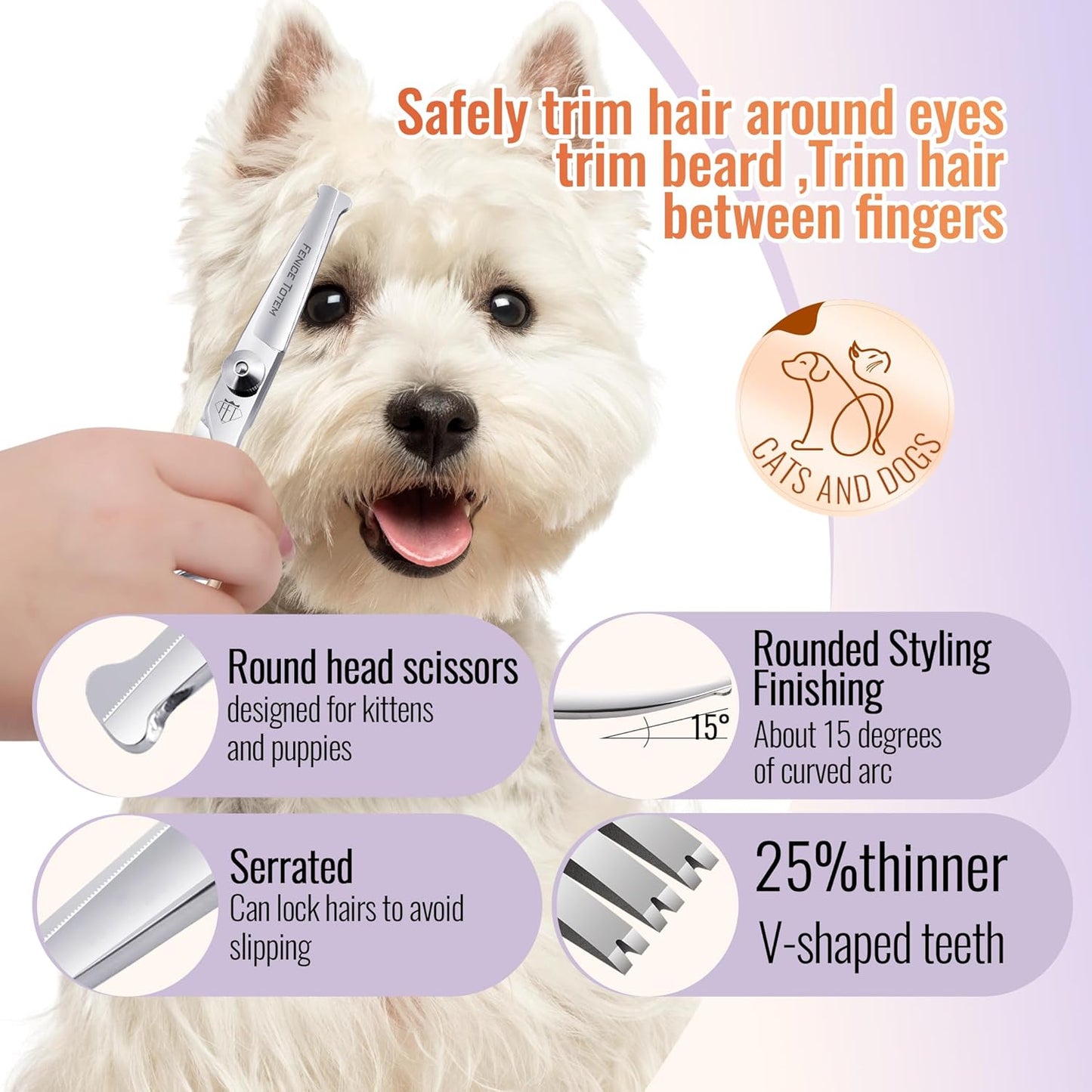Dog Grooming Scissors: 3 in 1 Pet Shears Set Made of Advanced JP440C Stainless Steel Alloy for Trimming Dogs Cats and Other Pets Face and Paws