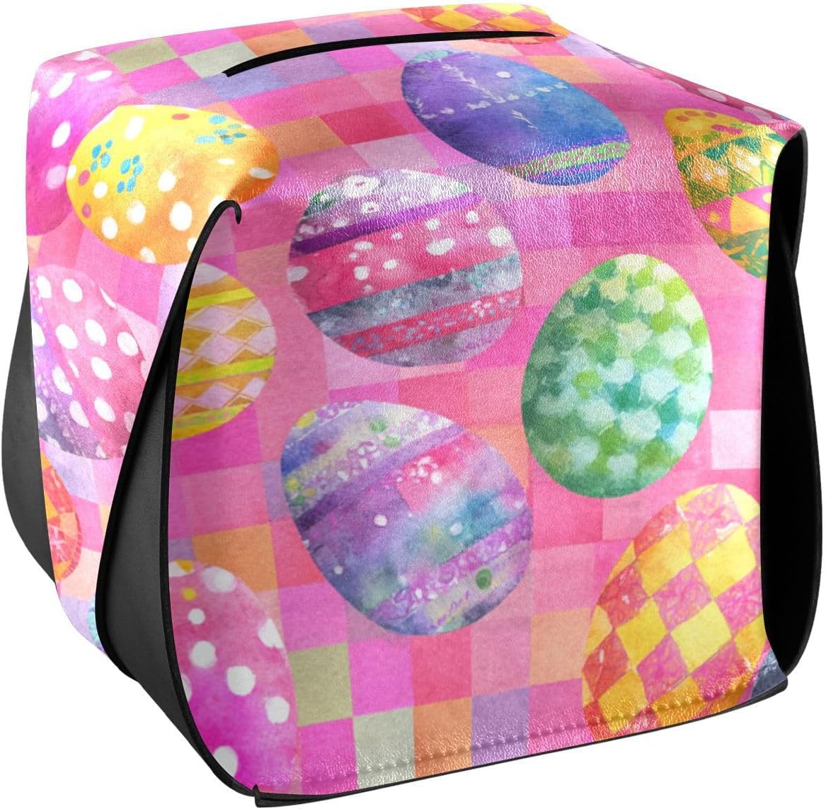 Tissue Box 1 pc Leather Tissue Box Cover 5.7 x 5.7 in Tissue Box Cover Square Car Tissue Holder for Car Bathroom Living Room Decor and Accessories Pink Checkerboard Easter Egg
