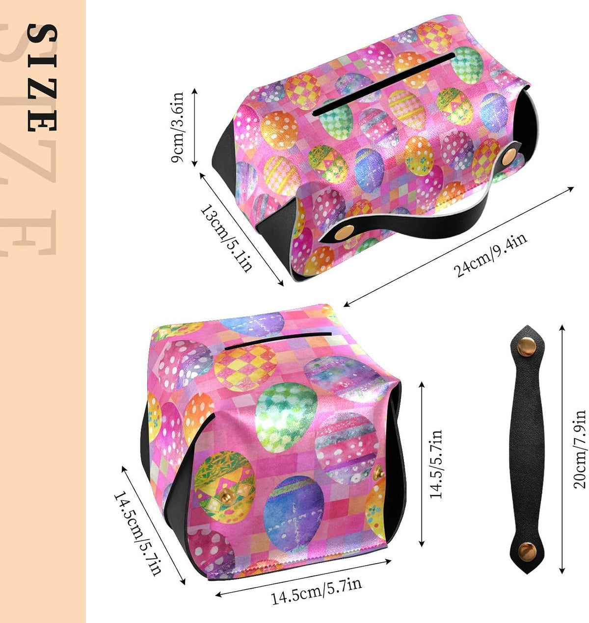 Tissue Box 1 pc Leather Tissue Box Cover 5.7 x 5.7 in Tissue Box Cover Square Car Tissue Holder for Car Bathroom Living Room Decor and Accessories Pink Checkerboard Easter Egg