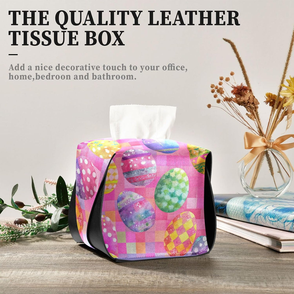 Tissue Box 1 pc Leather Tissue Box Cover 5.7 x 5.7 in Tissue Box Cover Square Car Tissue Holder for Car Bathroom Living Room Decor and Accessories Pink Checkerboard Easter Egg