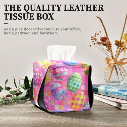Tissue Box 1 pc Leather Tissue Box Cover 5.7 x 5.7 in Tissue Box Cover Square Car Tissue Holder for Car Bathroom Living Room Decor and Accessories Pink Checkerboard Easter Egg