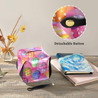 Tissue Box 1 pc Leather Tissue Box Cover 5.7 x 5.7 in Tissue Box Cover Square Car Tissue Holder for Car Bathroom Living Room Decor and Accessories Pink Checkerboard Easter Egg