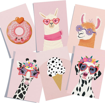 6pcs Pastel Pink Nursery Canvas Wall Art, Fashion Sunglasses Wearing Animal Poster, Cute Dog Giraffe Alpaca Kis Room Picture, Playful Ice Cream & Donut Print for Girls Playroom 8x12in Unframed
