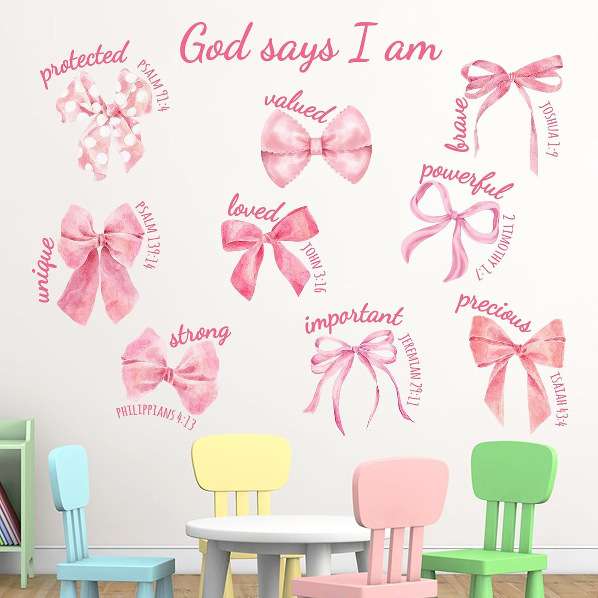 Christian Pink Bow Wall Decals Stickers, Inspirational Religious