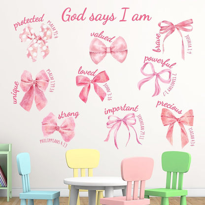 Christian Pink Bow Wall Decals Stickers, Inspirational Religious