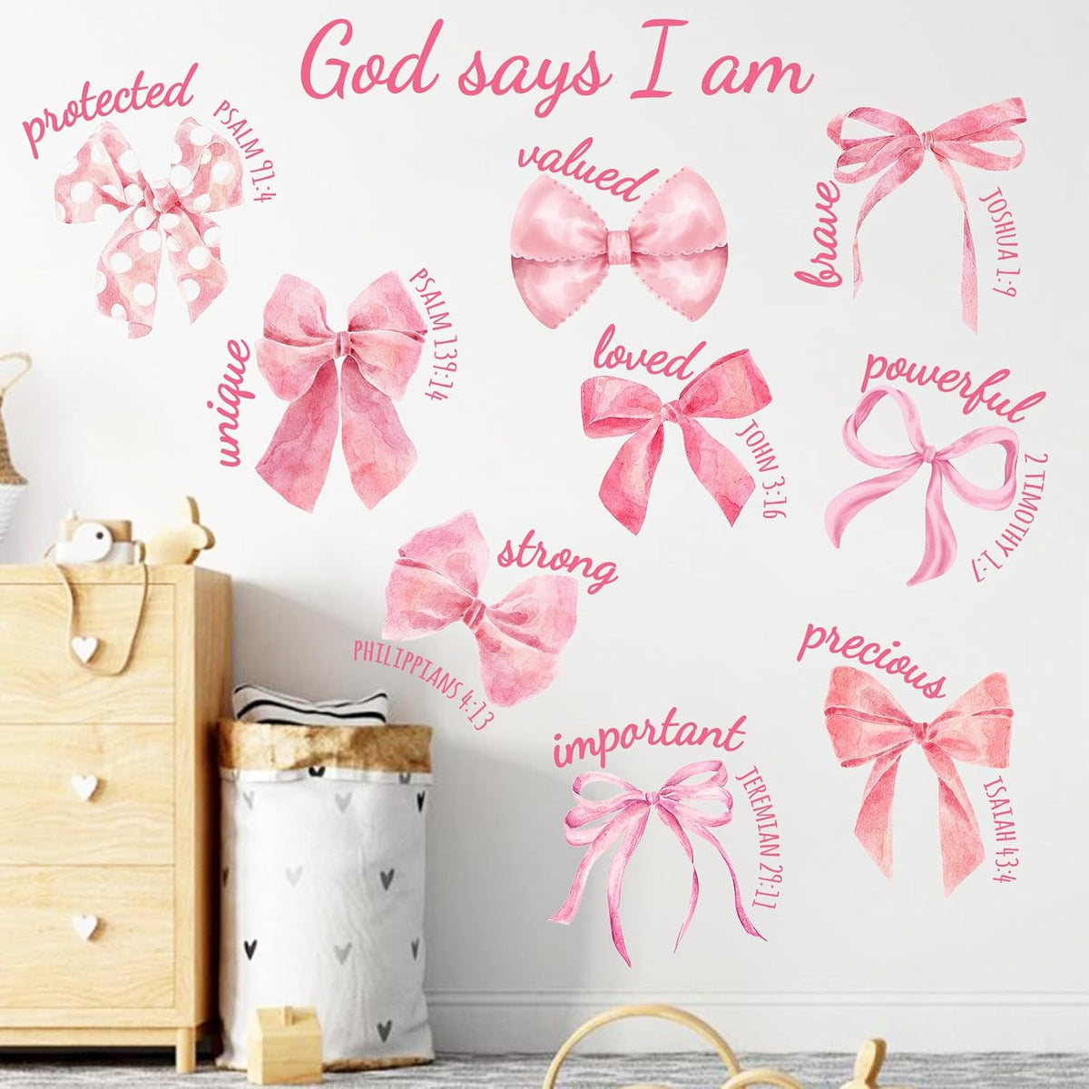 Christian Pink Bow Wall Decals Stickers, Inspirational Religious