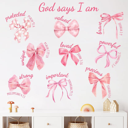 Christian Pink Bow Wall Decals Stickers, Inspirational Religious