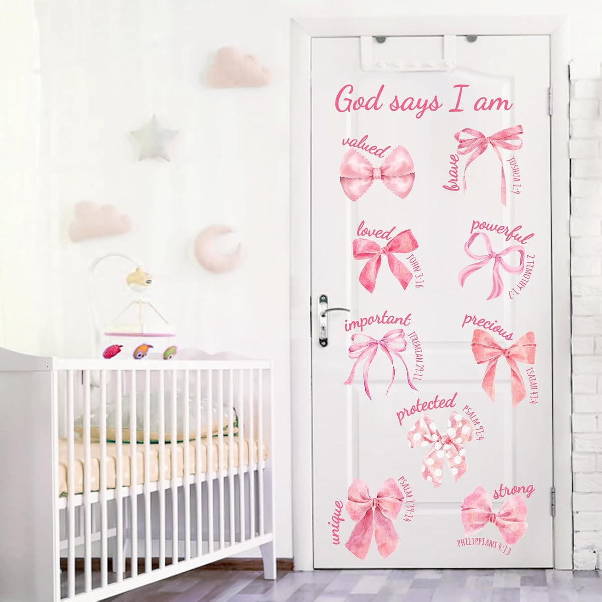 Christian Pink Bow Wall Decals Stickers, Inspirational Religious