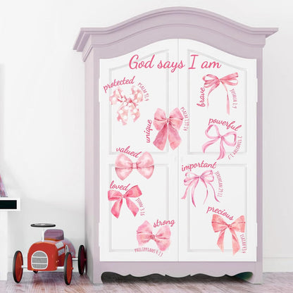 Christian Pink Bow Wall Decals Stickers, Inspirational Religious