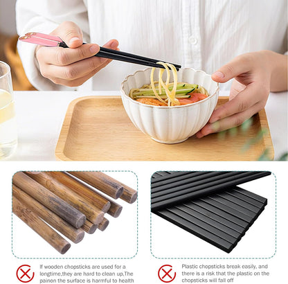 5 Pairs Fiberglass Chopsticks, 19&24CM Size Reusable Premium Non-slip Lightweight Chop Sticks, Chinese Japanese Chopstick ,Dishwasher Safe (Child Size-Pink)