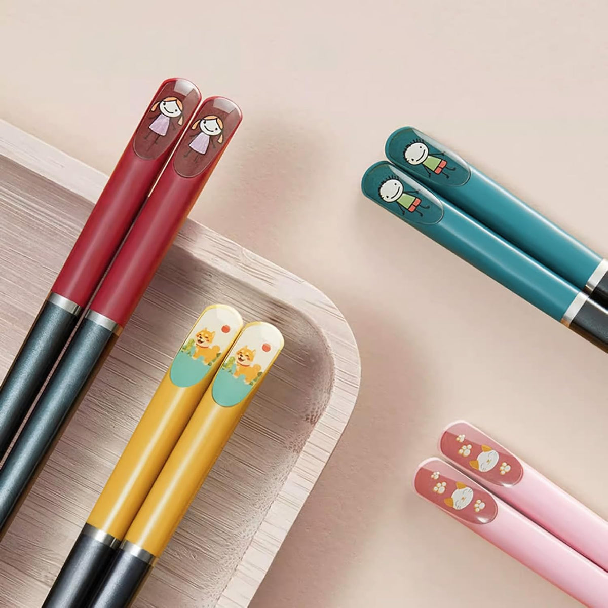 5 Pairs Fiberglass Chopsticks, 19&24CM Size Reusable Premium Non-slip Lightweight Chop Sticks, Chinese Japanese Chopstick ,Dishwasher Safe (Child Size-Pink)