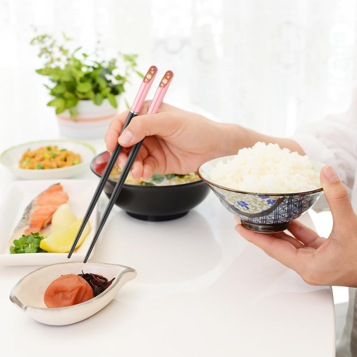 5 Pairs Fiberglass Chopsticks, 19&24CM Size Reusable Premium Non-slip Lightweight Chop Sticks, Chinese Japanese Chopstick ,Dishwasher Safe (Child Size-Pink)