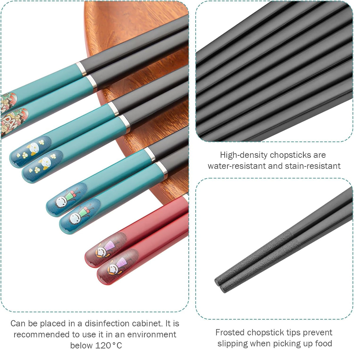 5 Pairs Fiberglass Chopsticks, 19&24CM Size Reusable Premium Non-slip Lightweight Chop Sticks, Chinese Japanese Chopstick ,Dishwasher Safe (Child Size-Pink)