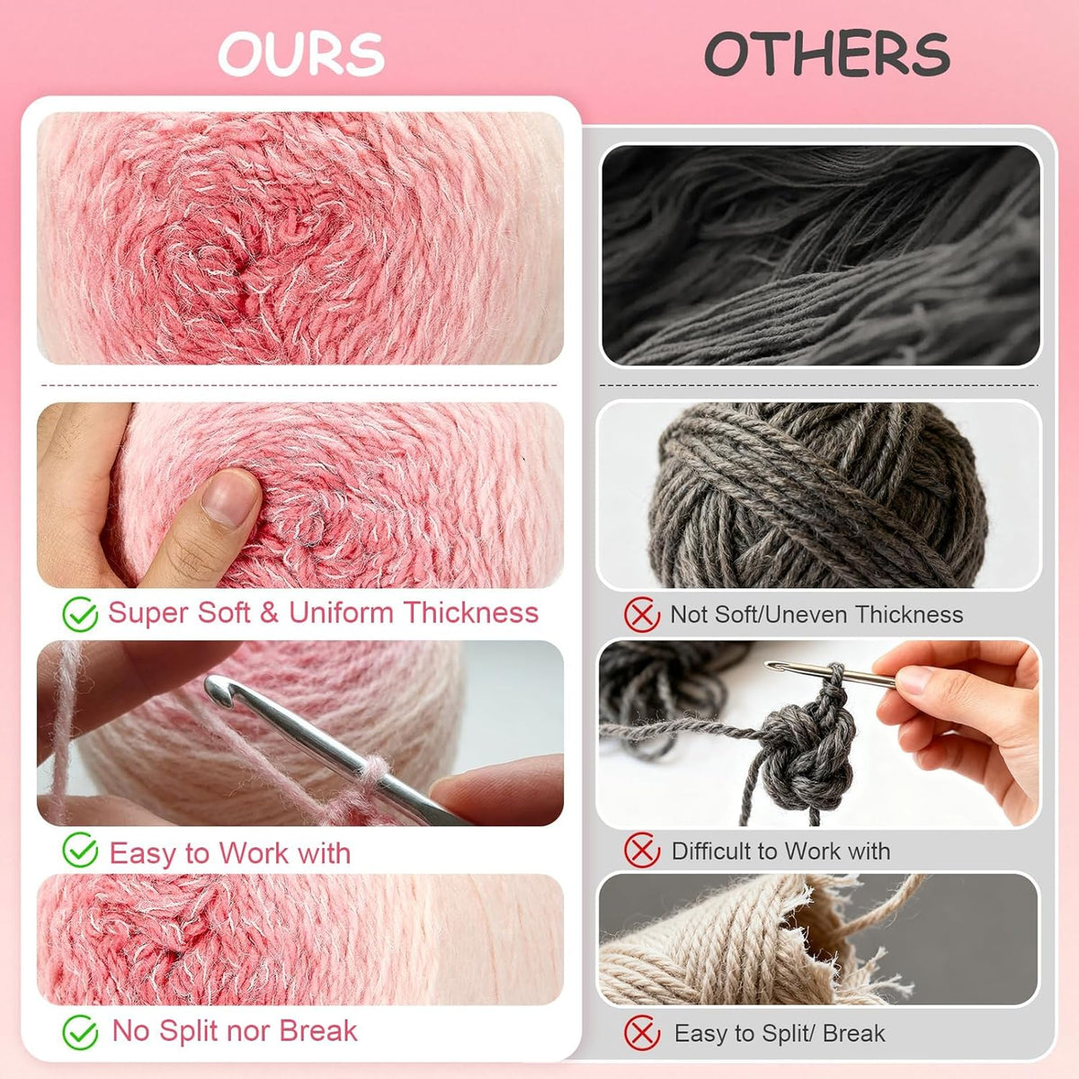 3 Pack Ombre Yarn for Crocheting 240g/7.95oz - 80% Acrylic,20% Nylon