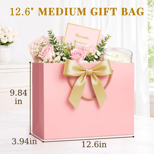 Pink & Beige Gift Bags Medium with Handles 2PCS for Wedding Birthday