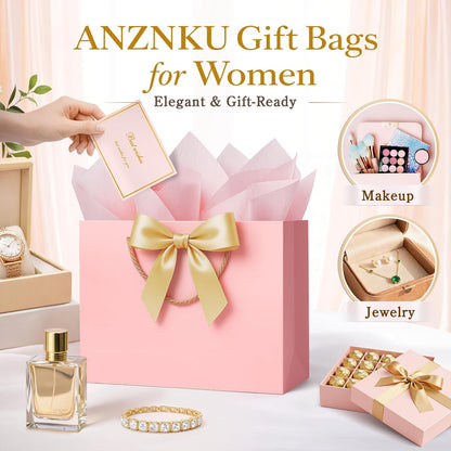 Pink & Beige Gift Bags Medium with Handles 2PCS for Wedding Birthday