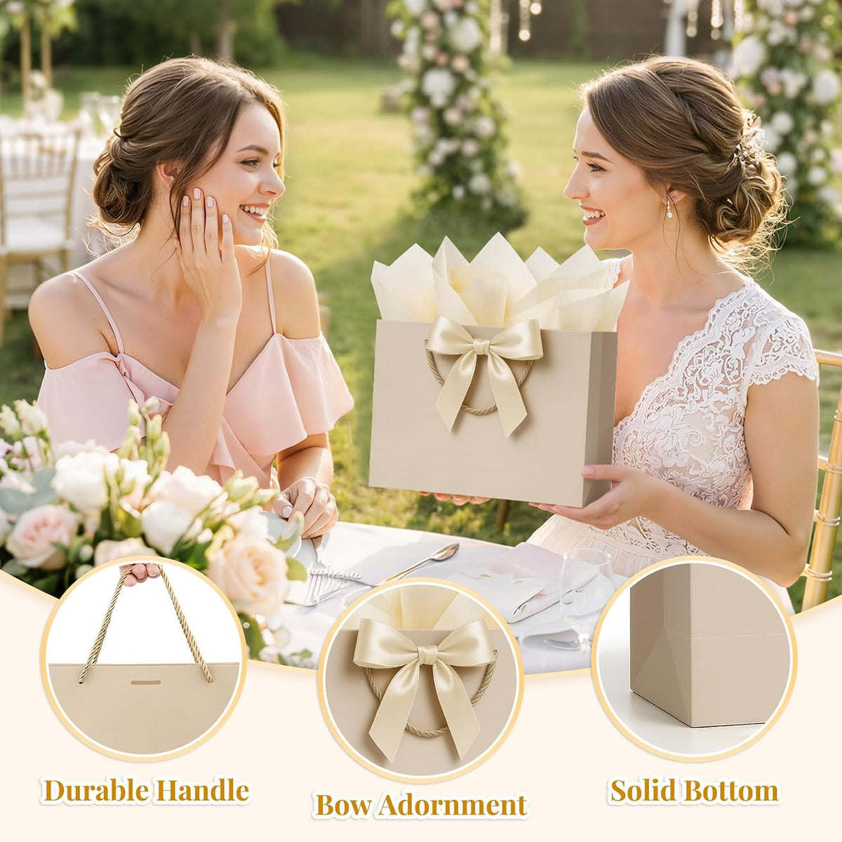 Pink & Beige Gift Bags Medium with Handles 2PCS for Wedding Birthday