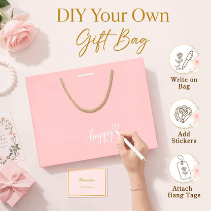 Pink & Beige Gift Bags Medium with Handles 2PCS for Wedding Birthday